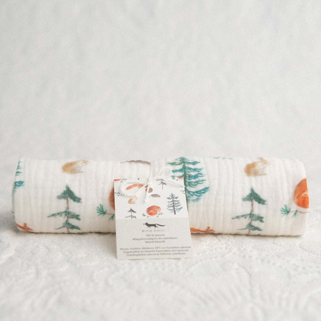 Muszlin babakendő - Mókusos tavaszi erdő