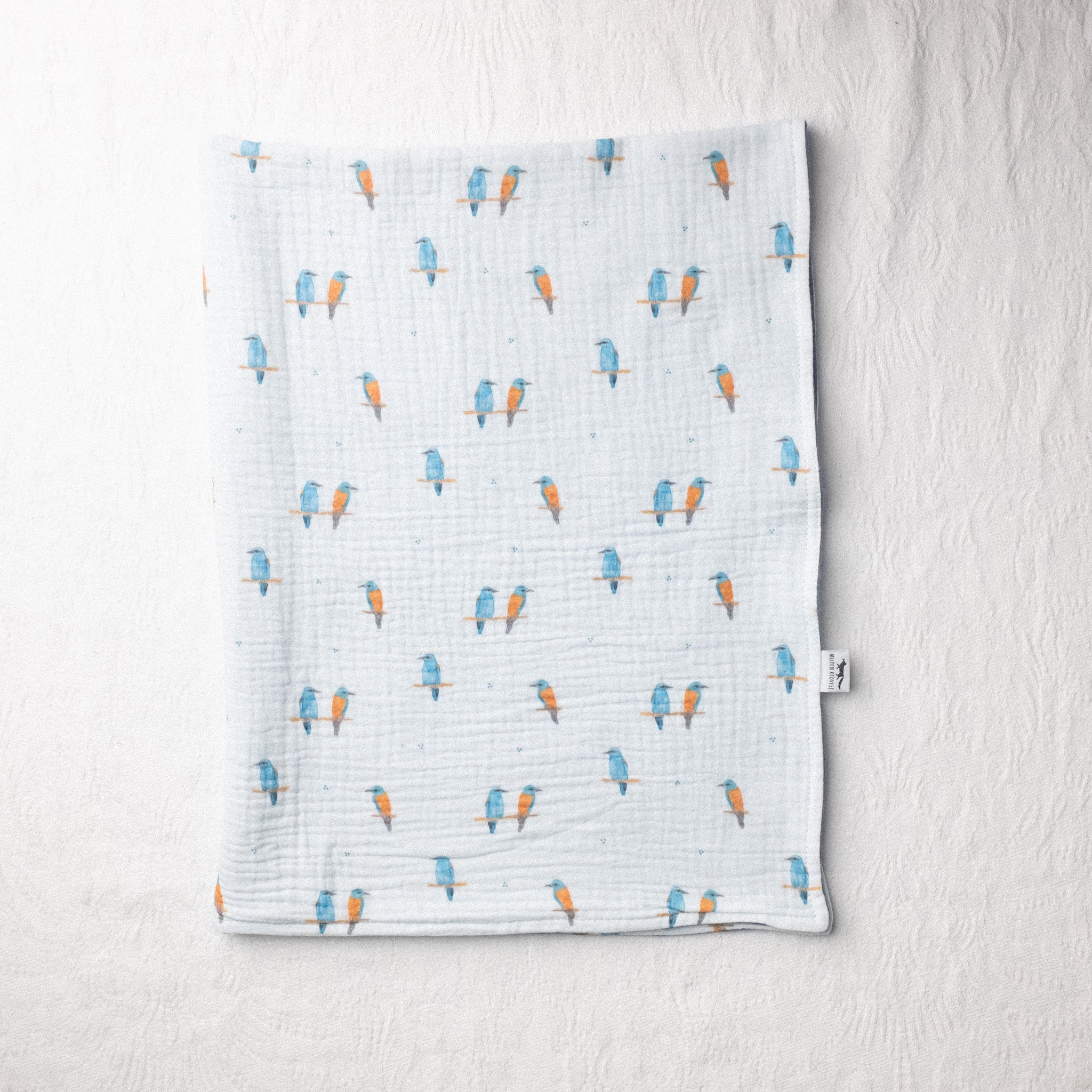 Kétrétegű muszlin takaró - Ragyogókék szalakóta