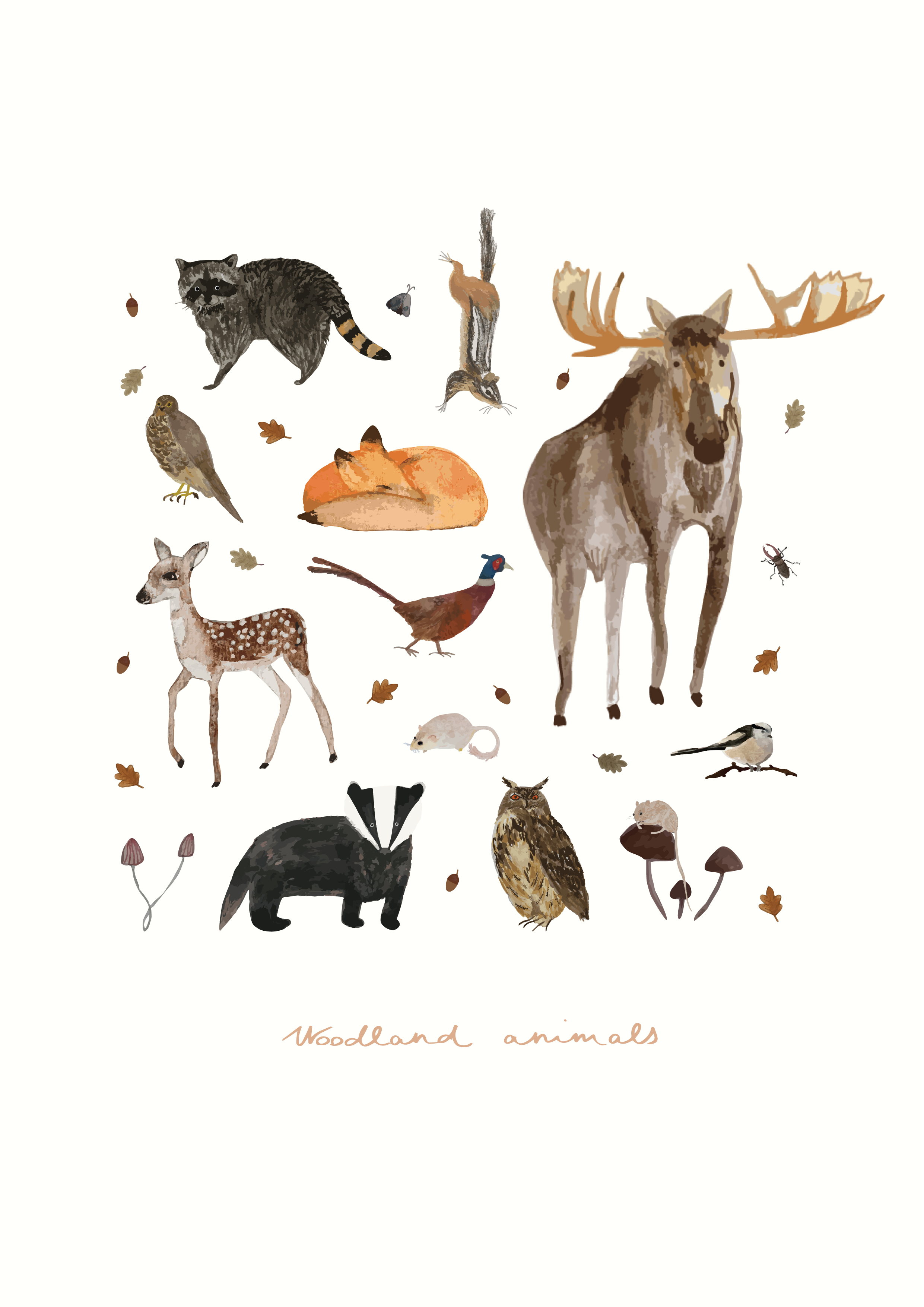 Woodland animals print A4